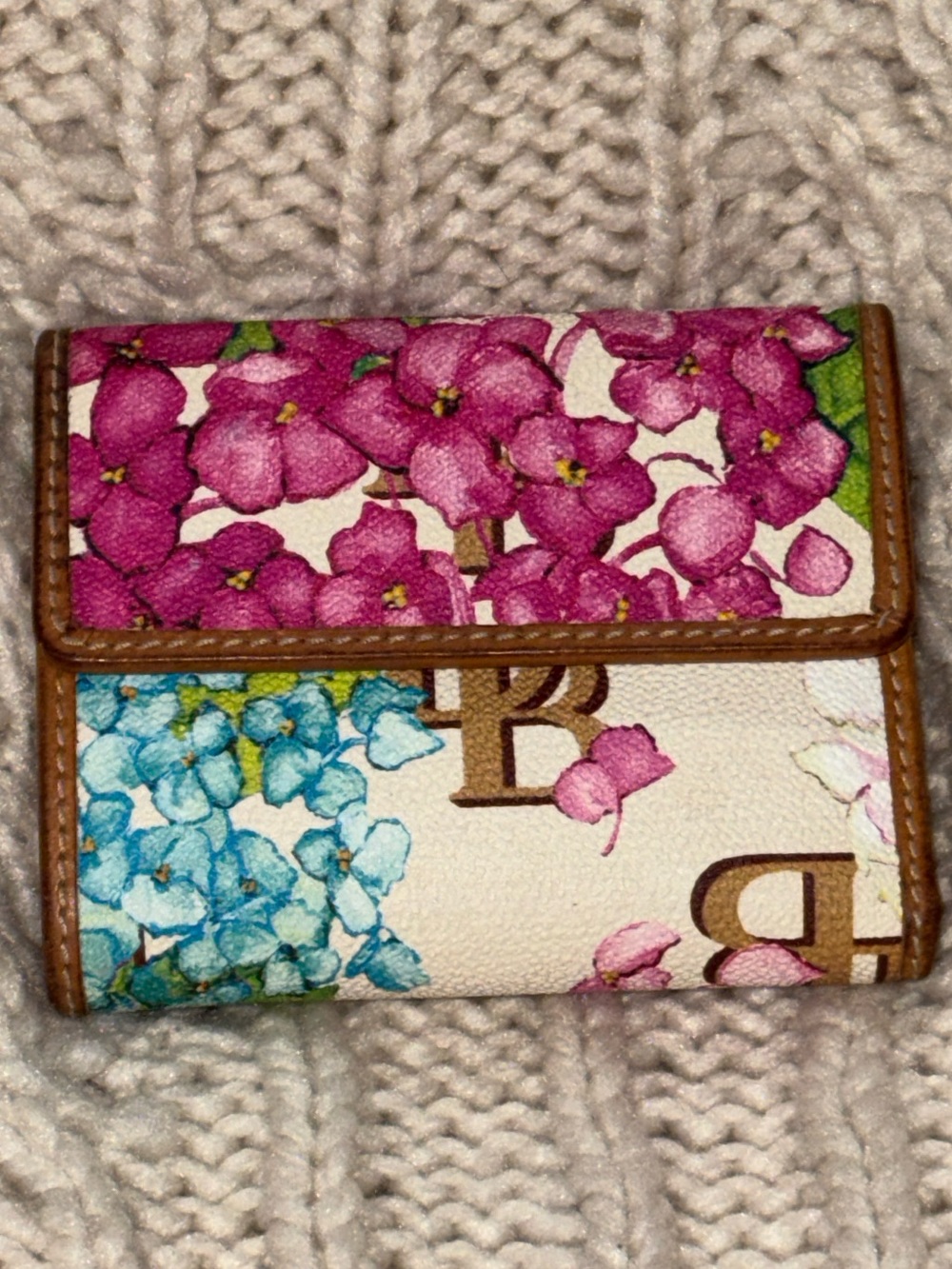 Dooney & Bourke Floral Trifold Wallet — Pink, Blue & Brown Trim